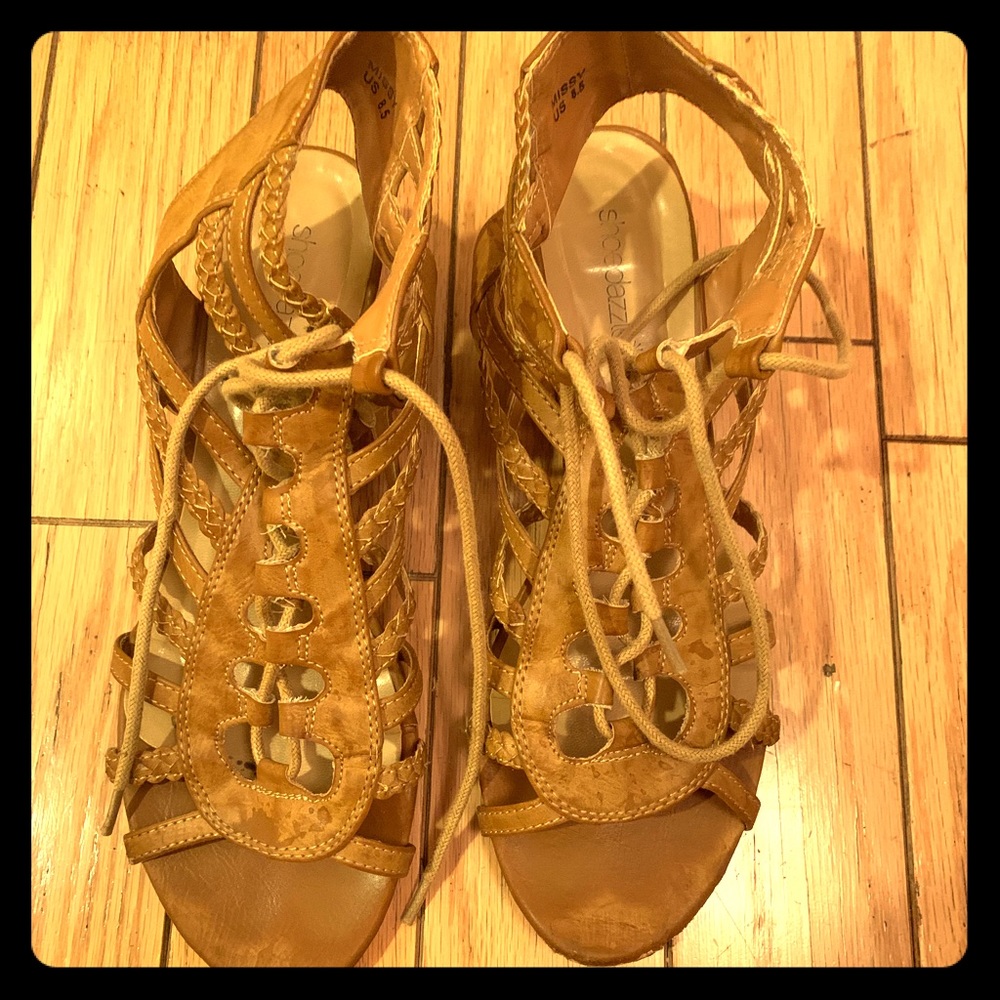 Shoe Dazzle lace up heeled sandals